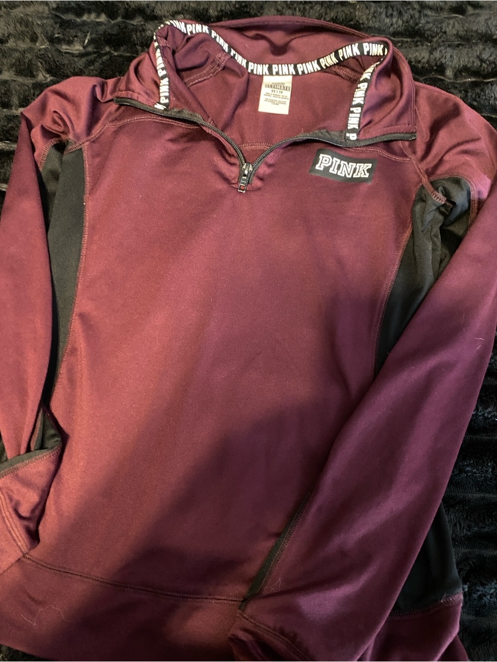 PINK Victoria's Secret Men's Zip Pullover Sweater - Burgundy with Black Panels